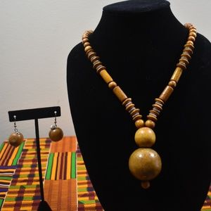 CLEARANCE: African Wooden Necklace and Earrings